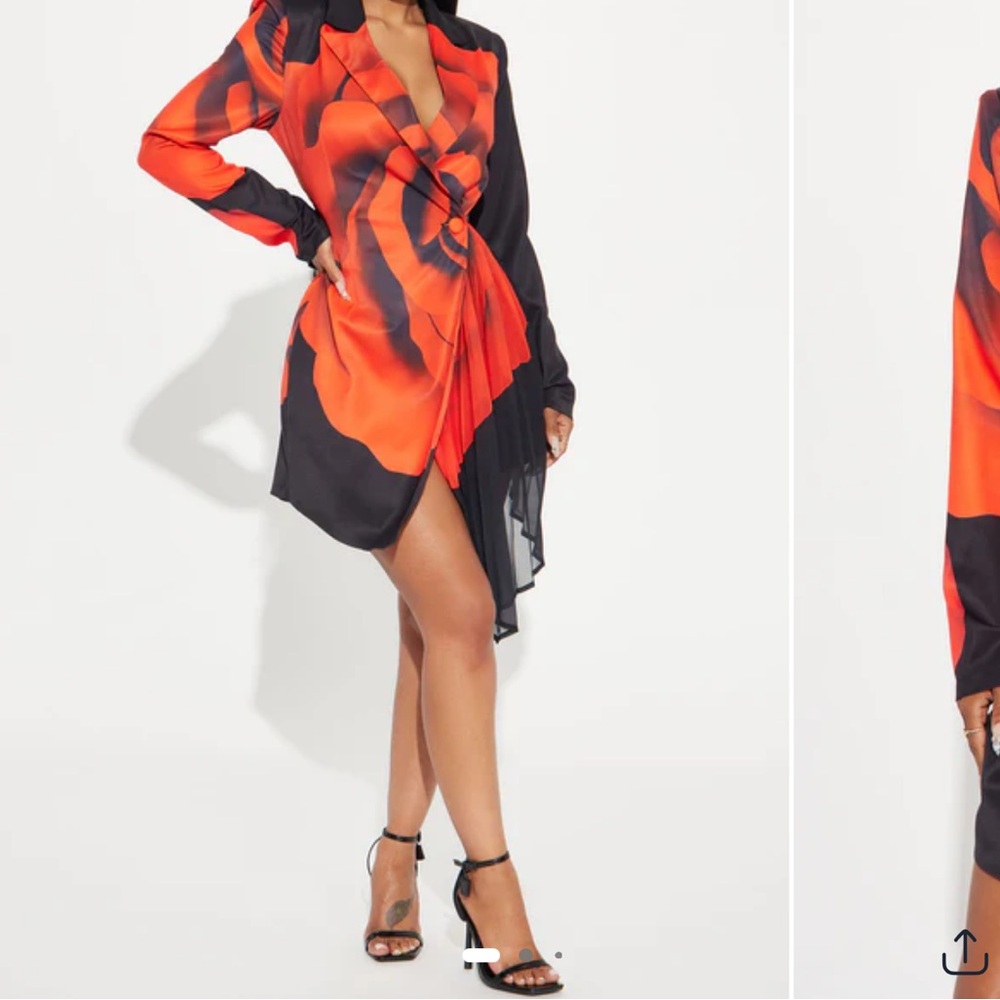 Fashion Nova Red and Black Floral Wrap Mini Dress - Picture 2 of 9